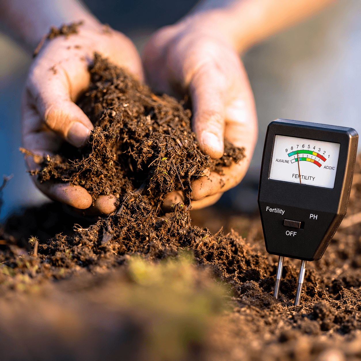 Farmer examining soil for healthy crop growth